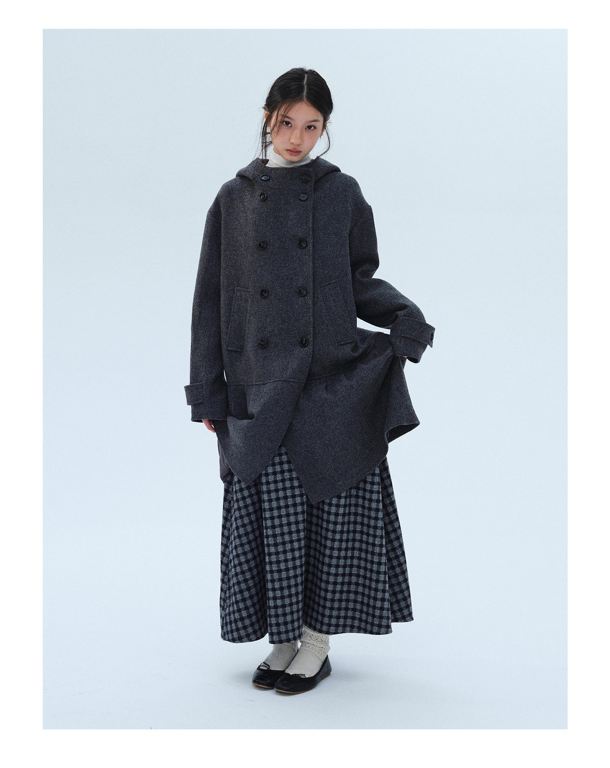 Pure Wool Double Hooded Long Coat