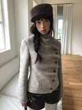 Vintage Knit Collar Asymmetric Blazer