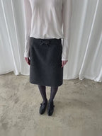 PFF GIRL Deep Gray Tweed Ribbon Highwaist Straight Fit Long Skirt