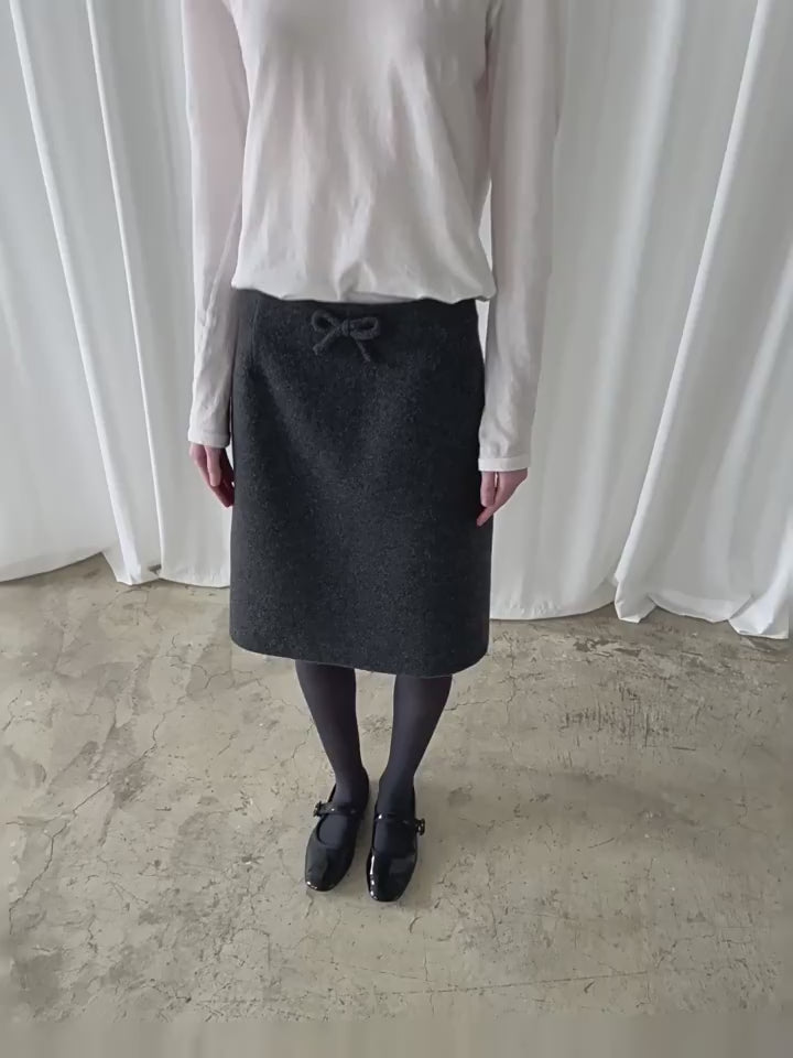 PFF GIRL Deep Gray Tweed Ribbon Highwaist Straight Fit Long Skirt