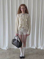 PFF GIRL Beige Ribbon Roundneck Cardigan