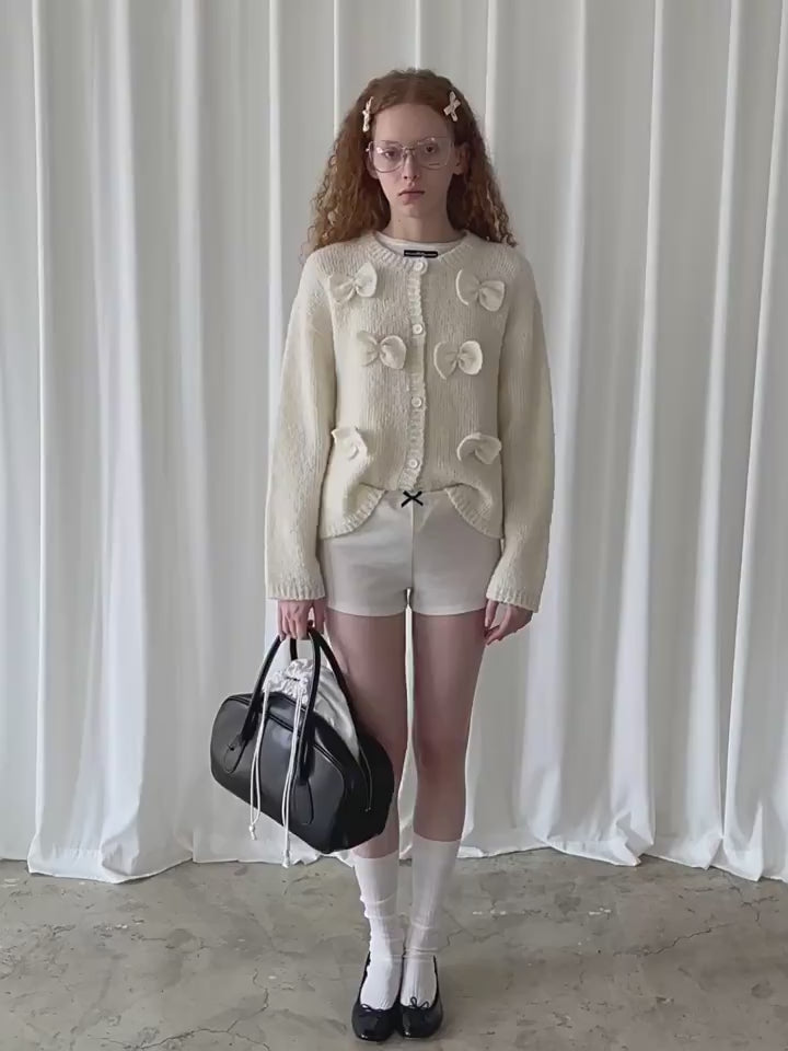 PFF GIRL Beige Ribbon Roundneck Cardigan